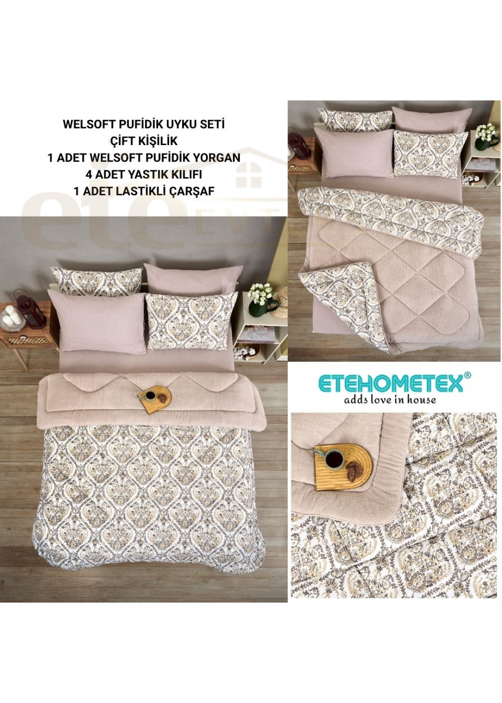 ETE HOMETEX ÇİFT KİŞİLİK WELSOFT UYKU SETİ AKSU BEJ 8696474231971